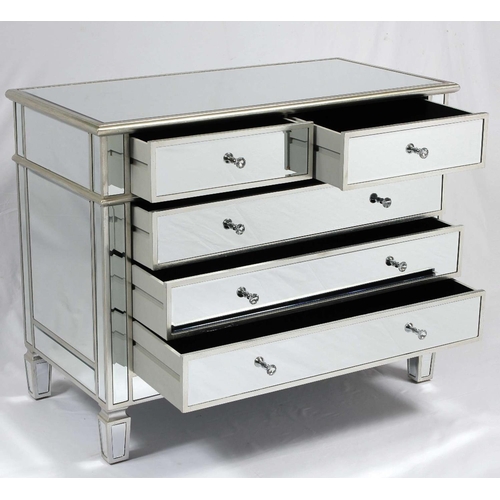 358 - MIRRORED CHEST, Venetian style with two short over three long drawers, 80cm H x 100cm x 50cm.