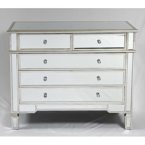 358 - MIRRORED CHEST, Venetian style with two short over three long drawers, 80cm H x 100cm x 50cm.