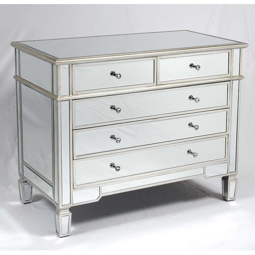 359 - MIRRORED CHEST, Venetian style with two short over three long drawers, 80cm H x 100cm x 50cm.