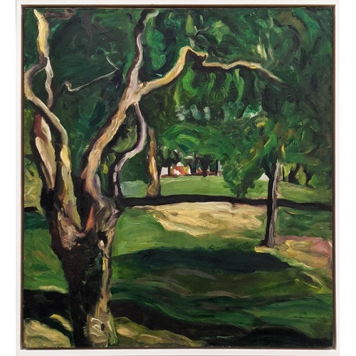 63 - ROSIE LEVENTON, 'Tree- Battersea Park', oil on board, 84cmx  76cm, signed and dated 1975, label vers... 