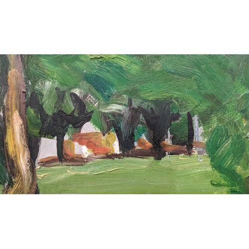 63 - ROSIE LEVENTON, 'Tree- Battersea Park', oil on board, 84cmx  76cm, signed and dated 1975, label vers... 