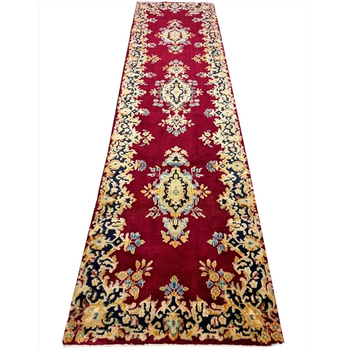 156 - VINTAGE PERSIAN KERMAN RUNNER, 287cm x 77cm.