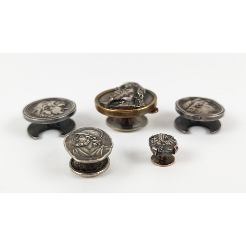 30A - A COLLECTION OF ANTIQUE PIECES, comprising 19th century buttonhole stud depicting a Classical profil... 