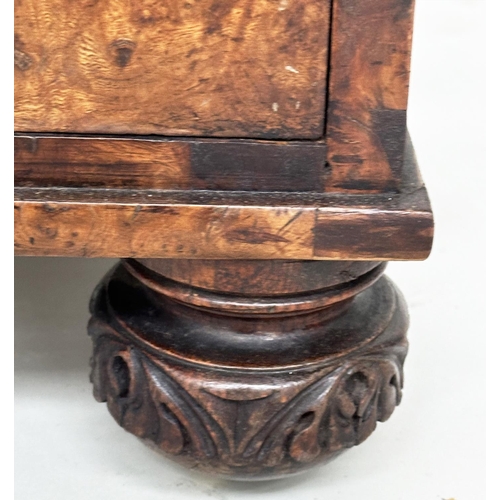 105 - DAVENPORT, early Victorian burr walnut with gilt tooled green leather writing surface enclosing fitt... 