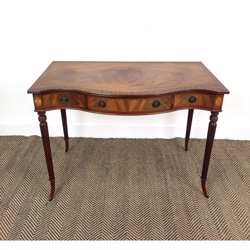 169 - SERPENTINE SIDE TABLE, George III style mahogany and inlaid with three drawers, 75cm H x 100cm x 48c... 