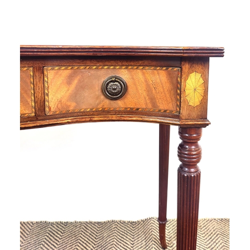 169 - SERPENTINE SIDE TABLE, George III style mahogany and inlaid with three drawers, 75cm H x 100cm x 48c... 