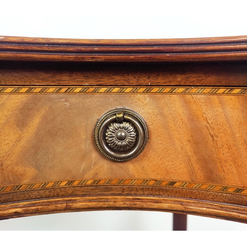 169 - SERPENTINE SIDE TABLE, George III style mahogany and inlaid with three drawers, 75cm H x 100cm x 48c... 