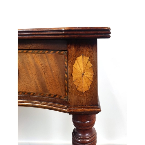 169 - SERPENTINE SIDE TABLE, George III style mahogany and inlaid with three drawers, 75cm H x 100cm x 48c... 