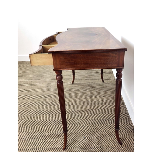 169 - SERPENTINE SIDE TABLE, George III style mahogany and inlaid with three drawers, 75cm H x 100cm x 48c... 