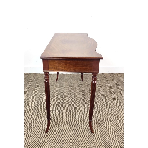 169 - SERPENTINE SIDE TABLE, George III style mahogany and inlaid with three drawers, 75cm H x 100cm x 48c... 