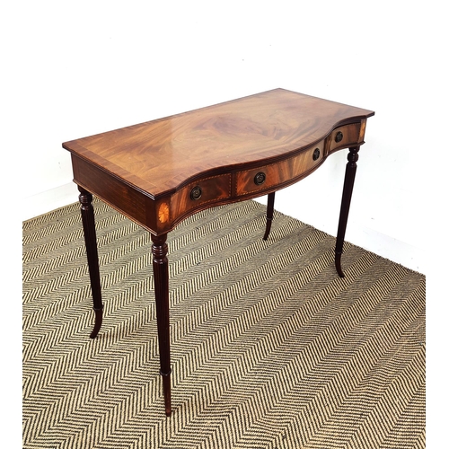 169 - SERPENTINE SIDE TABLE, George III style mahogany and inlaid with three drawers, 75cm H x 100cm x 48c... 