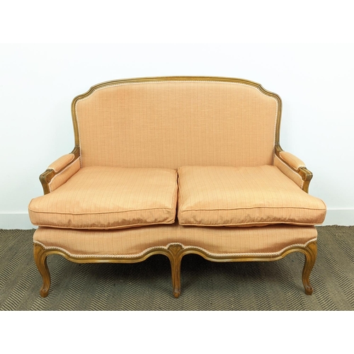 170 - CANAPE, Louis XV style beechwood in peach fabric, 98cm H x 133cm.