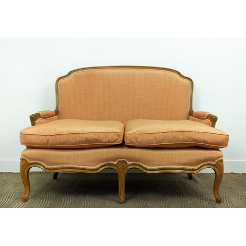 170 - CANAPE, Louis XV style beechwood in peach fabric, 98cm H x 133cm.