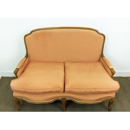 170 - CANAPE, Louis XV style beechwood in peach fabric, 98cm H x 133cm.