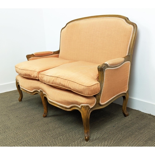 170 - CANAPE, Louis XV style beechwood in peach fabric, 98cm H x 133cm.