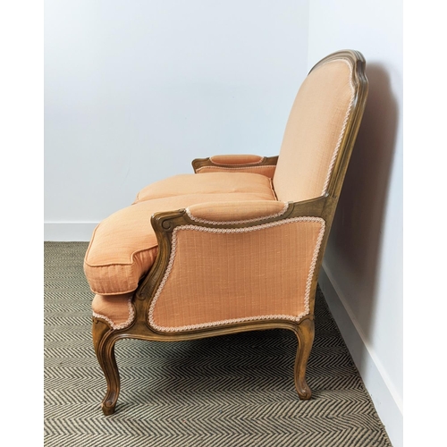 170 - CANAPE, Louis XV style beechwood in peach fabric, 98cm H x 133cm.