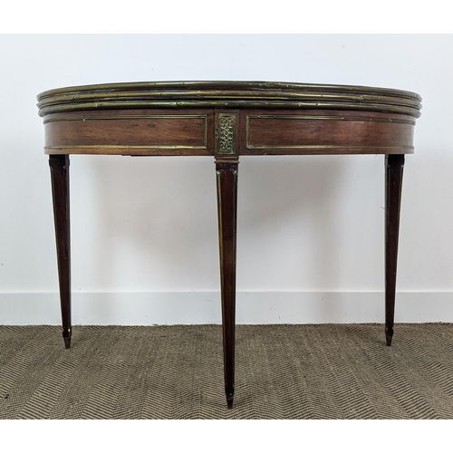 161 - TRIPLE TOP DEMI LUNE GAMES TABLE, Directoire mahogany, brass mounted and green baize lined, 78cm H x... 