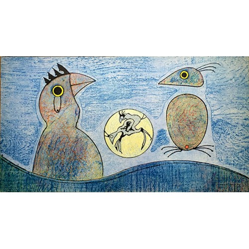 36 - MAX ERNST (1891-1976), 'Oiseaux, a pair, (ochre background, and blue), original lithograph 1970, sig... 