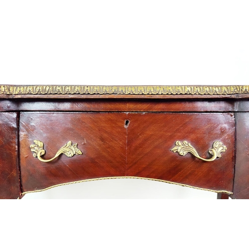 143 - BUREAU PLAT, Louis XV style with green leather top above three drawers, 87cm H x 128cm x 67cm.