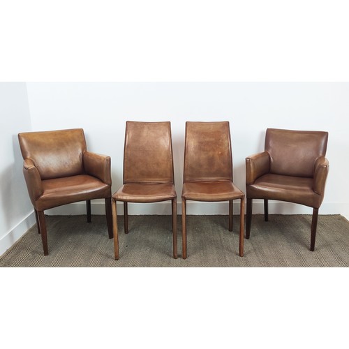 401 - ARMCHAIRS, a pair, leather finish, 60cm x 47cm x 84cm, leather finish along with a pair of side chai... 