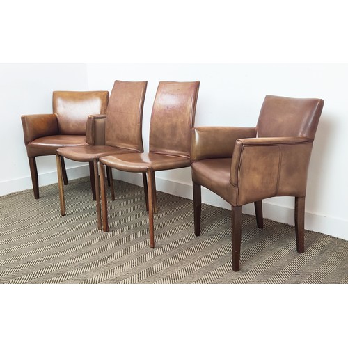 401 - ARMCHAIRS, a pair, leather finish, 60cm x 47cm x 84cm, leather finish along with a pair of side chai... 