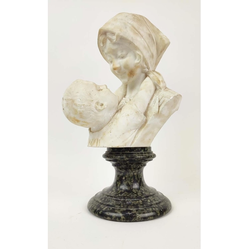 2 - BUST, mother and child, alabaster, after Emilio Fiaschi, Italian (1858-1941), 36cm H.