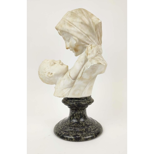 2 - BUST, mother and child, alabaster, after Emilio Fiaschi, Italian (1858-1941), 36cm H.