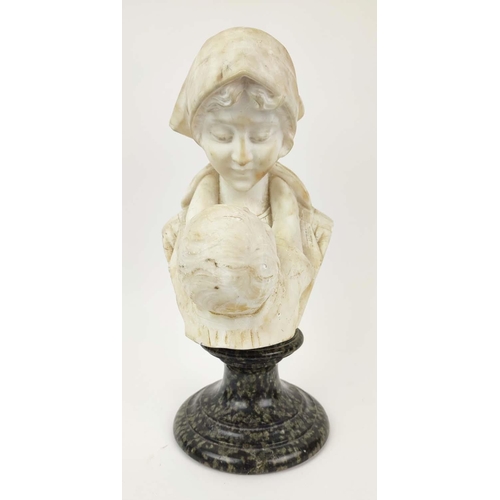 2 - BUST, mother and child, alabaster, after Emilio Fiaschi, Italian (1858-1941), 36cm H.