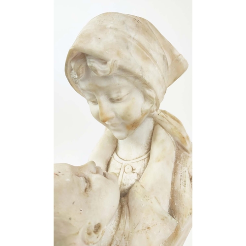 2 - BUST, mother and child, alabaster, after Emilio Fiaschi, Italian (1858-1941), 36cm H.