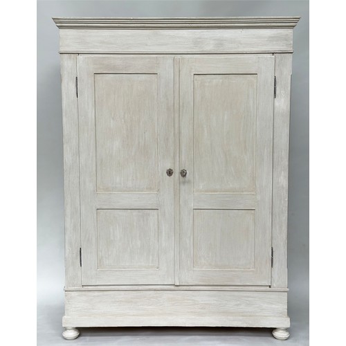 402 - ARMOIRE, 19th century French grey painted with two panelled doors enclosing full hanging space, 147c... 