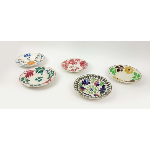 30 - CERAMIC PLATES, five, handpainted with Hispanic rustic foliate decoration. (5)