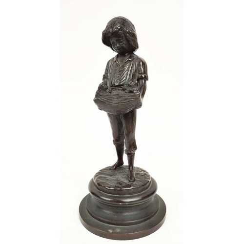 28 - BRONZE FIGURES, a pair, puppy and kitten sellers, signature to base, 26cm H. (2)