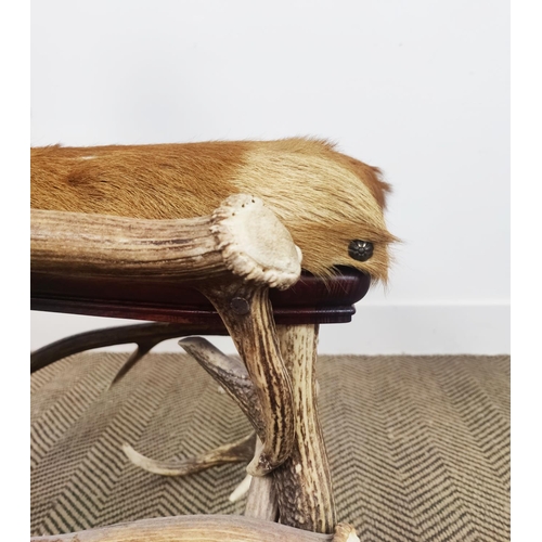 97 - ANTLER CHAIR,  Anthony Redmile style with deer skin upholstered seat, 96cm H x 50cm W.