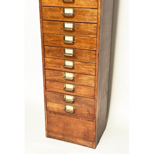 99 - FILING CHEST, mid 20th century oak with eighteen drawers and brass labels/handles, stamped 'ER' Gove... 