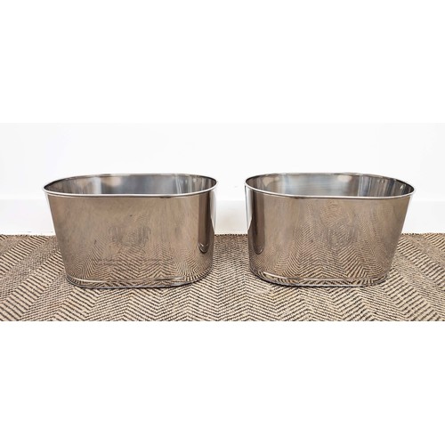 431 - CHAMPAGNE COOLERS, a pair, polished metal, 25cm H x 42cm W x 29cm D. (2)