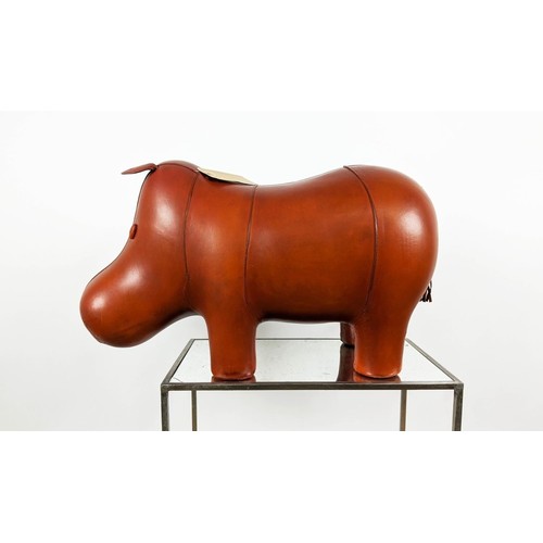 441 - HIPPO FOOTSTOOL, tan leathered, 31cm H x 54cm L.