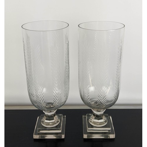 439 - HURRICANE LANTERNS, a pair, cut glass, 40cm H. (2)