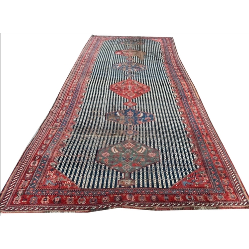 110 - ANTIQUE DISTRESSED PERSIAN QASHQAI KELLEH, 400cm x 185cm.