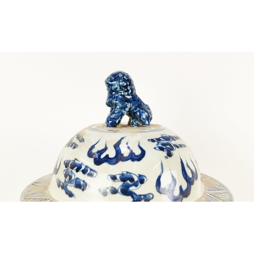 1 - BALUSTER VASE, Chinese blue and white, with dragon amongst cloud decorations, 68cm H.