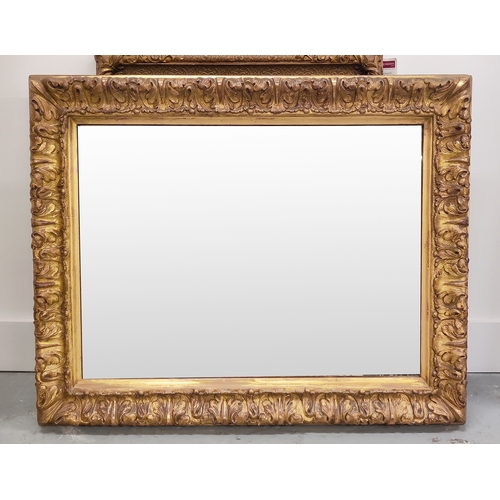 100 - WALL MIRROR,  Victorian carved giltwood with a rectangular plate, 82cm x 64cm.