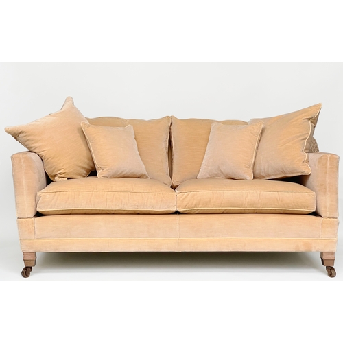 102 - SOFA, Knole style primrose yellow velvet upholstered by Duresta, 185cm.