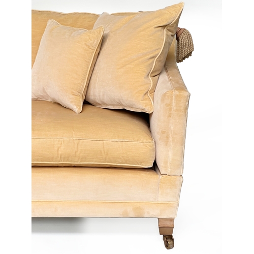 102 - SOFA, Knole style primrose yellow velvet upholstered by Duresta, 185cm.