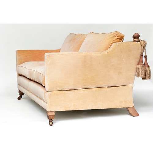 102 - SOFA, Knole style primrose yellow velvet upholstered by Duresta, 185cm.