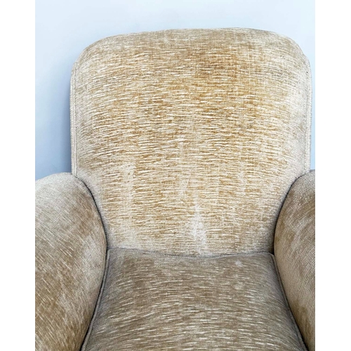 108 - ARMCHAIRS, a pair, Art Deco style, primrose yellow velvet chenille upholstered with rounded arms and... 