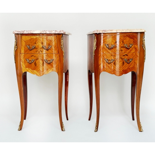 113 - TABLES DE NUIT, a pair, French Louis XV style Kingwood marquetry and gilt metal mounted, each with t... 