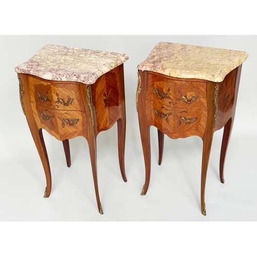 113 - TABLES DE NUIT, a pair, French Louis XV style Kingwood marquetry and gilt metal mounted, each with t... 