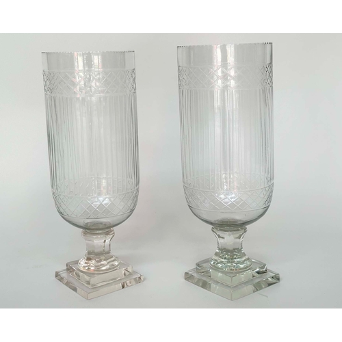 131 - STORM LANTERNS, a pair, cut glass engraved, 40cm H. (2)