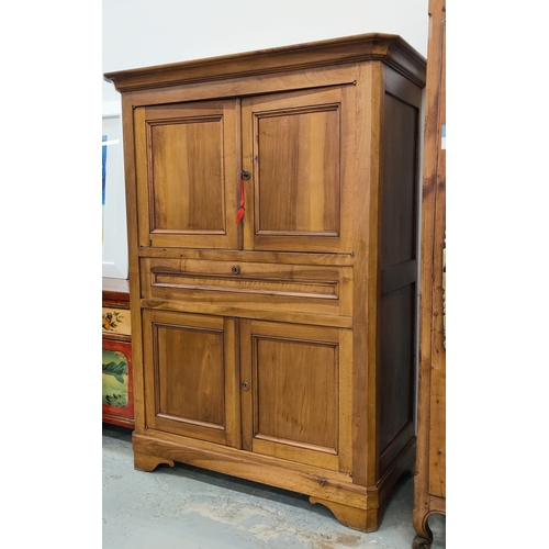 146 - CABINET, 19th century French fruitwood with two pairs of panelled doors and drop front compartment, ... 