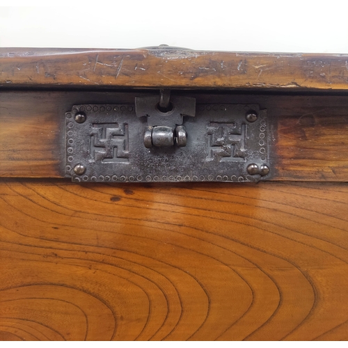 151 - KOREAN TRUNK, late 19th/early 20th century elm and firwood with a loose plank lid and decorative met... 