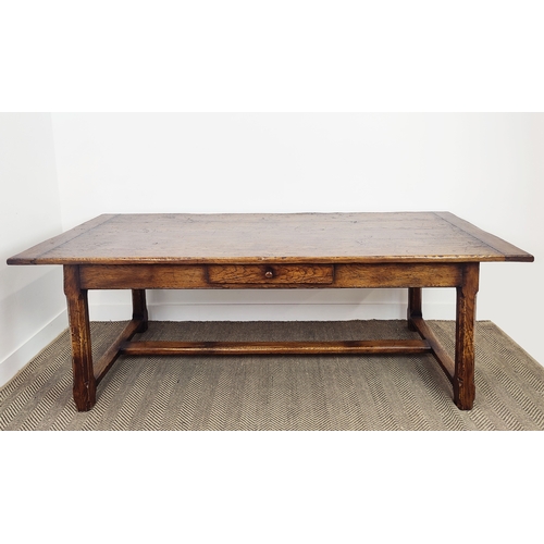 152 - REFECTORY TABLE, traditionally made oak, with single drawer, 224cm W x 90cm D x 77cm H.